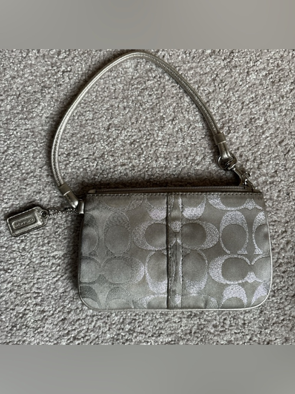 Coach Metallic Silver Signature Wristlet